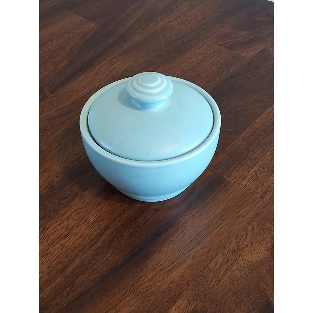 Vintage Pfaltzgraff Blue Stoneware Sugar Bowl with Lid Matte Pastel USA 023 GVC